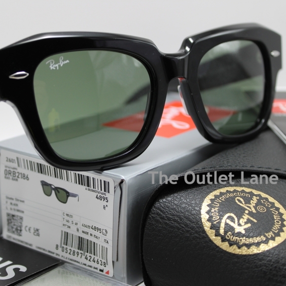 Model Display Ray-Ban State Street Green Lens RB2186 Black Frame - Picture 4 of 16
